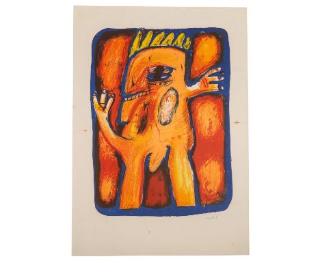 ANTES, HORST (1936) "Figur König", Lithografie, sig., HxB: 61/43,5 cm. Leichte Altersspuren, auf der linken Seite ein kleiner