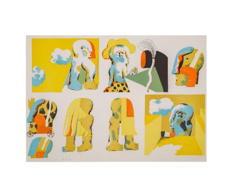 ANTES, HORST (1936) "Kopffüssler in viel Feldern", Farblithographie, sig. und bez. "Für Fritz Genkinger 14.12.66", HxB: 42/59