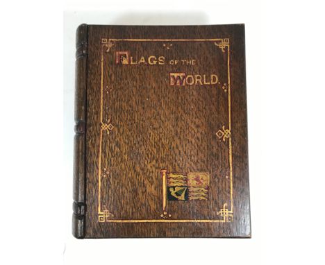 AN UNUSUAL SAILORS WORK BOX 'FLAGS OF THE WORLD' An unusual hand made oak book form box, the spine decorated 'flags' 'Anno Do