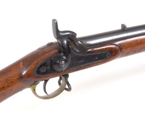 1866 MILITARY PERCUSSION LONG GUN smooth bore, .740 bore size, marked with a crown on the lock plate and Birmingham proof mar