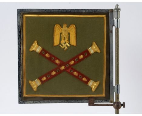 FIELD MARSHALL ERWIN ROMMEL'S STAFF CAR STANDARD. A finely worked standard with crossed Field Marshall's Batons with an eagle
