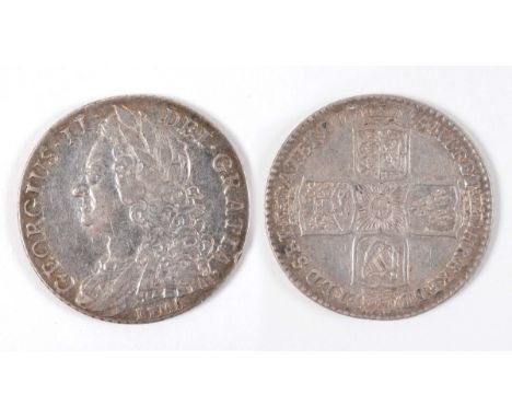 A GEORGE II LIMA SHILLING. A George II shilling, 1745, 'LIMA' below bust. See illustration.