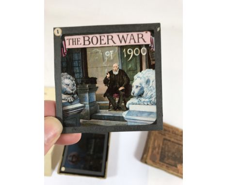 A SET OF COLOURED LANTERN SLIDES 'THE BOER WAR' A set of eight coloured magic lantern slides with lecture notes 'Lantern Lect