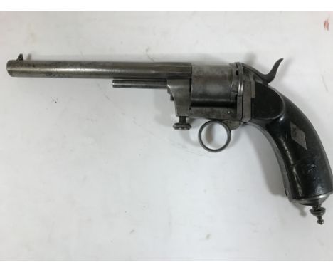 A SIX SHOT REVOLVER. An unusual French style 8mm caliber pinfire six-shot revolver with oblong slots for the pins, having no 
