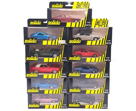 Solido, a boxed group (Hi-Fi 43 Series) to include No.1506 Mercedes 190, No.1502 Porsche 944 others. Conditions although unch