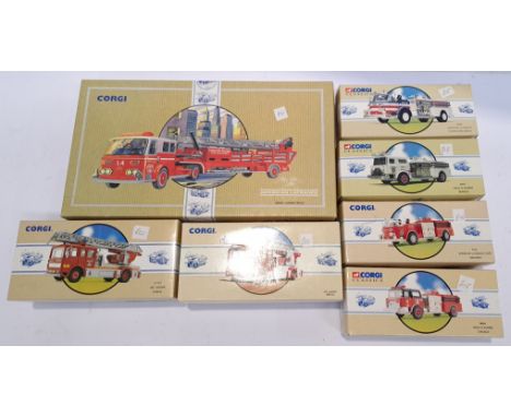 Corgi, a boxed group of 1:50 Scale "Fire Service" Vehicles. Includes "Mack CF Pumper" 98484 with others. Although unchecked f