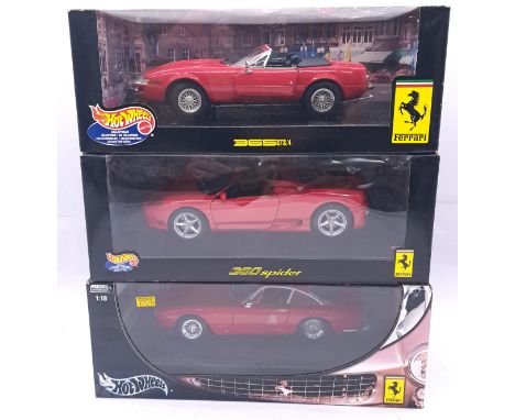 Hot Wheels, a boxed 1:18 scale Ferrari group to include 360 Spider and others. Although unchecked for completeness conditions