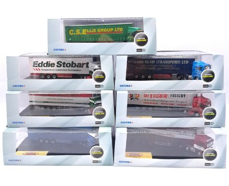 Oxford Diecast (Haulage Series) a boxed 1:76 scale group to include SCA06FR Scania Fridge "Eddie Stobart" and others. Althoug