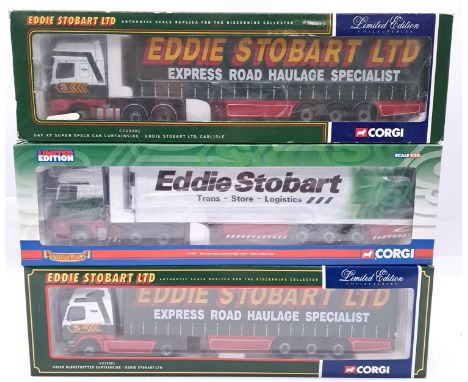 Corgi, a boxed group of 1/50th scale Truck/Trailer models to include CC12401 Volvo Globetrotter Curtainside "Eddie Stobart Lt