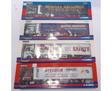 Corgi, a boxed group of 1:50 Scale "Haulers of Renown" Lorries. Includes DAF CF Fridge Trailer "Drysdale Freight" CC13606 wit