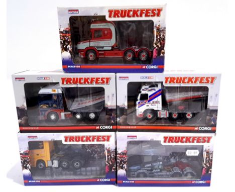 Corgi, a boxed 1:50 scale "Truckfest" group to include CC12815 Scania T Cab Topline "John Toulson" and others. Conditions gen