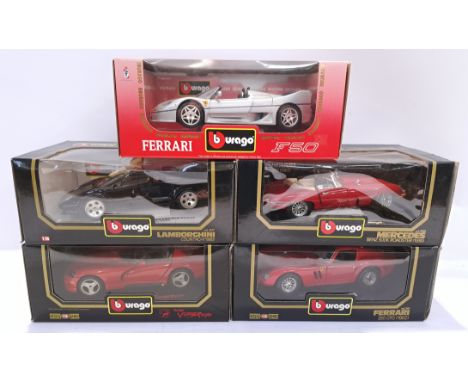 Bburago, a boxed group of 1:18 Scale "Sport" Vehicles. Includes Ferrari F50 (1995) Cod. 3372 with others. Although unchecked 