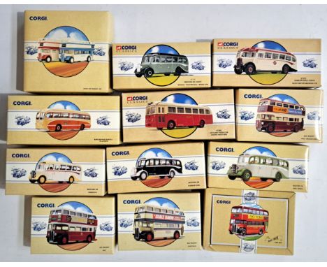 Corgi Classics, a boxed bus group to include 97115 Bedford OB Coach "Seagull Coaches" and others. Conditions although uncheck