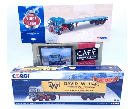 Corgi, a boxed group of Caf&eacute; Connection, Kings of the Road and similar to include CC15308 Scania 141 Tilt Trailer "Dav