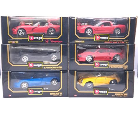 Bburago, a boxed 1:18 scale group to include 3035 Bugatti EB 110 (1991) and others. Although unchecked for completeness condi