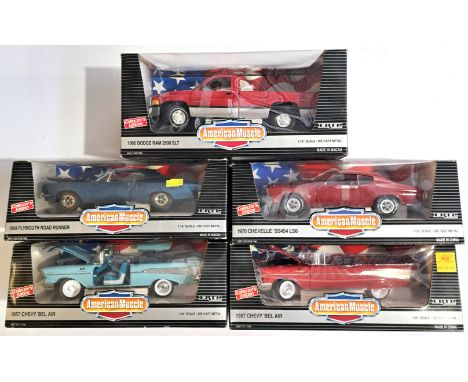ERTL (American Muscle), a boxed 1:18 scale group to include 1957 Chevy Bel Air, 1969 Plymouth Road Runner and others. Althoug