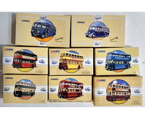 Corgi Classics, a boxed bus group to include 97208 Guy Arab Bus "Yorkshire" and others. Conditions although unchecked general