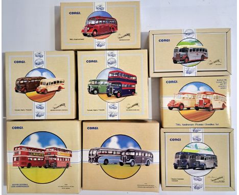 Corgi Classics, a boxed bus group to include 97052 Guy Arab/Leyland Atlantean "Devon General 75th Anniversary" and others. Co