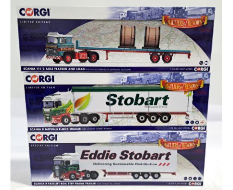 Corgi, a boxed (Haulers of Renown) 1:50 scale group of commercial cars to include CC13754 Scania R Facelift Box Step Frame Tr