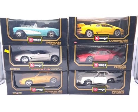 Bburago, a boxed 1:18 scale group to include 3024 Chevrolet Corvette (1957), 3041 Lamborghini Diablo (1990) and others. Altho