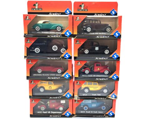 Solido, a boxed group to include No.4159 Ford V8 "Berline", No.4161 Alfa Romeo 2500 sport and others. Conditions although unc