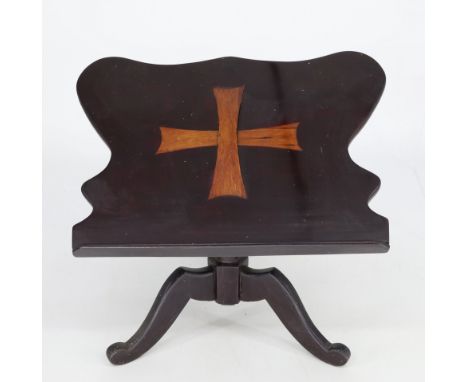 Buchstütze bzw Buchpult, Biedermeier, Holz, mit kreuzförmiger Einlegearbeit, Intarsie wölbt sich leicht, Altersspuren, 40 x 4