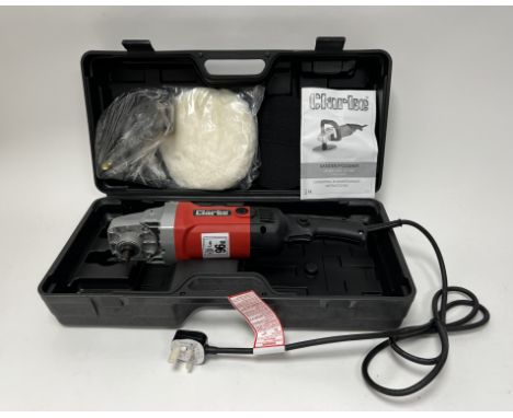 An unused Clarke CP185 electric hand sander and polisher, with adjustable speed dial and hard shell carry case 