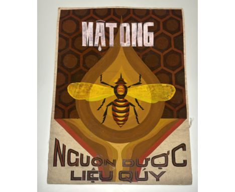 A Vietnamese hand-painted propaganda poster - "Mật Ong Nguon Duoc Lieu Quy", -  Honey Source of Materials, unframed  (72cmx52