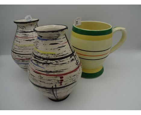 6 pieces of pottery and china to include Poole, West German pair of vases and Mintons cup