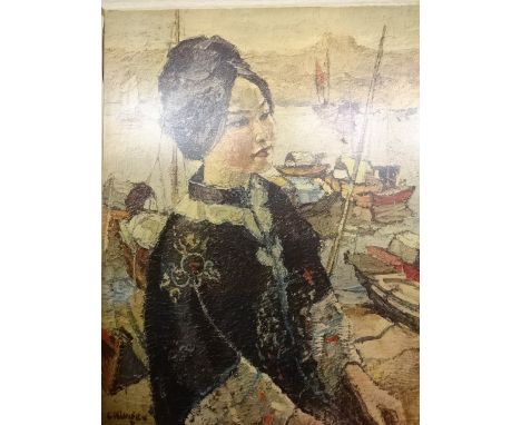 1970's print of 'Lady of the Sampans' after Russian artist Costantin Kluge (1912-2003), (66 x 79)cm