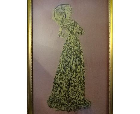 Print of a lady mounted on red hardboard (124 x 60)cm