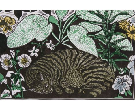*Richard Bawden (b.1936) signed limited edition lithograph - ‘Catnap’, 52/75, in glazed frame, 55cm x 53cm