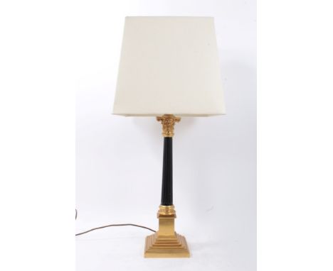 Gilt brass Corinthian column table lamp, raised on stepped square plinth, 57cm high