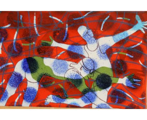 Dale Devereux Barker (b. 1962), vitreous enamel panel, '3rd Leg', 2007, signed. 15.5 cm x 24.5 cm.