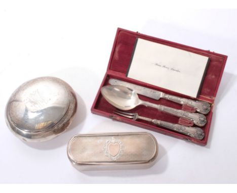 William IV silver Kings pattern three piece original fitted christening set in case, (Birmingham 1831) George Unite &amp; Jam