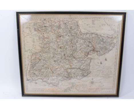 Carrington Bowles hand-coloured engraved map -‘New pocket map of the County of Essex, 49 x 54cm, glazed frame, together with 