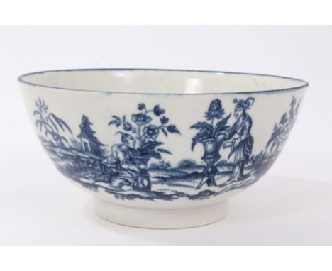 18th century Worcester blue and white mother and child pattern bowl - blue crescent mark 16.5cm