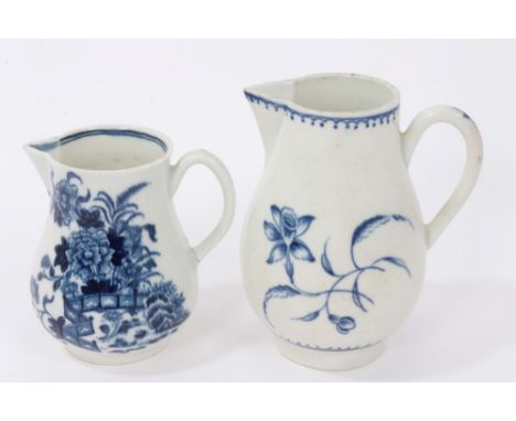 Two 18th century Worcester blue and white sparrow beak milk jugs with printed decoration - blue crescent marks