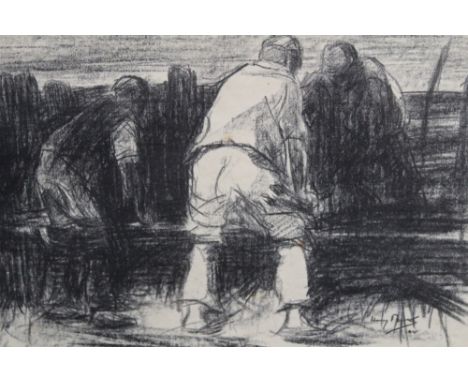 Harry Becker (1865-1928) lithograph - figures at work, in glazed frame, 27cm x 39cm