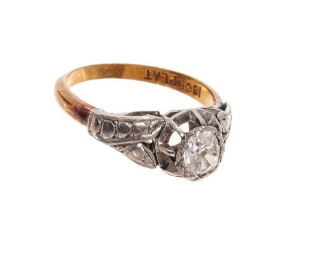 Diamond single stone ring with an old cut oval cushion shape diamond estimated to weigh approximately 0.50cts in platinum set