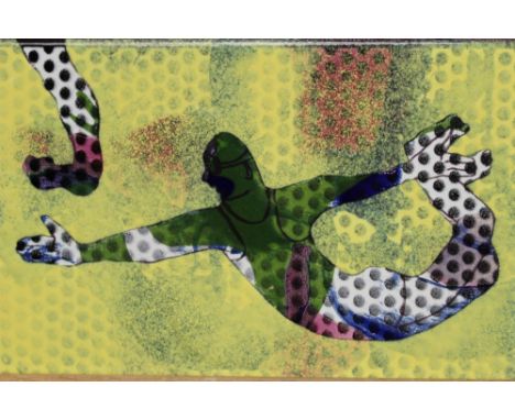 Dale Devereux Barker (b. 1962), vitreous enamel panel, 'Just Touching', 2007, signed. 15.5cm x 24.5cm.