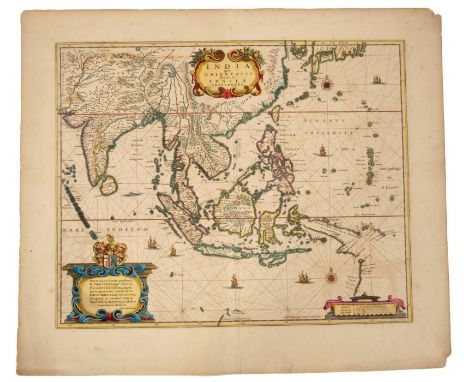 Henricus Hondius (1597-1651), hand-coloured map - ‘India quae Orientalis dicitur et Insulae Adiacentes’, 1636, 39cm x 49cmCon