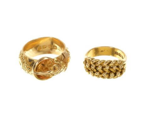 Victorian 18ct gold buckle ring, Chester 1889, together with a Victorian 18ct gold knot ring Chester 1896 (2)Condition report