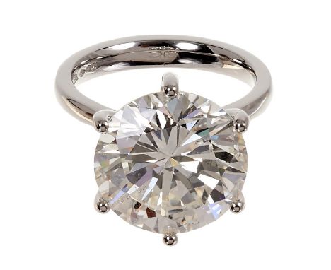 A fine diamond single stone ring with a brilliant cut diamond weighing 10.83 carats, accompanied by an Anchorcert Diamond Rep