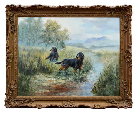 Henry Wilkinson (1921-2011) oil on canvas - Gordon Setters, signed, in gilt frame, 51cm x 66cm
