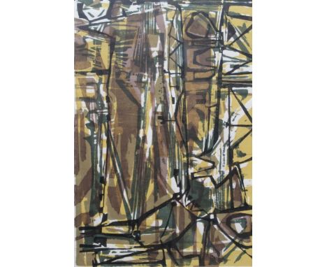 Joyce Pallot (1912-2004) two signed silkscreen prints - Black Construction, dated ‘62 and Cranes, both in glazed frames, 56cm