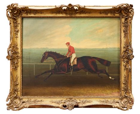 Samuel Spode (act.1825-1858) oil on canvas - a racehorse and jockey before the rails, signed, inscribed verso ‘Lingwoods Newm