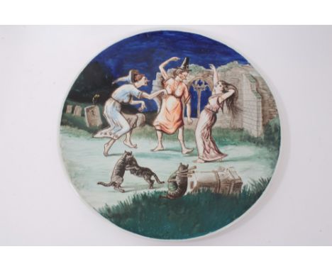 Large painted Worcester charger with outside decorated scene entitled ‘The Witches Frolic, from Ingoldsby Legends’ signed Wal