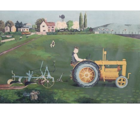 Kenneth Rowntree (1915-1997) lithograph School Print - Tractor In Landscape, circa 1945, in glazed frame, 49cm x 75cm
