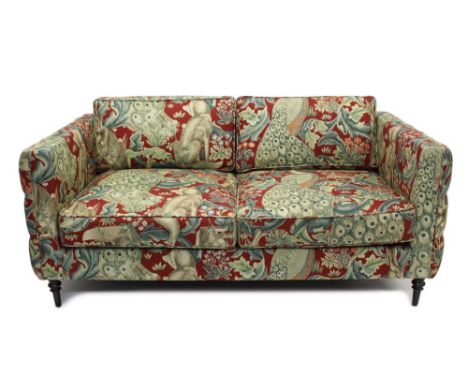 A good quality modern sofa of low square form, with buttoned back and sides upholstered in William Morris fabric. Purchased f